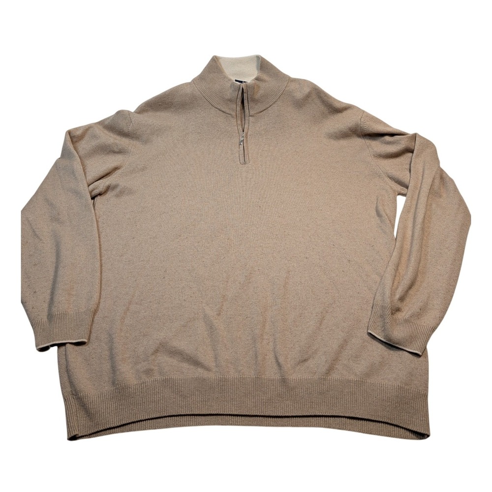 Hathaway Platinum Mens Quarter Zip Sweater XXL Tan Silk Cashmere Blend